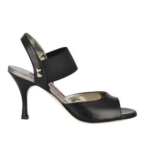 Women's tango shoe black leather open heel and toe
