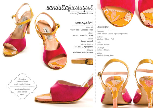 De Bailar pink with yellow contrast suede tango shoe