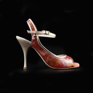 red printed and gold tango shoe